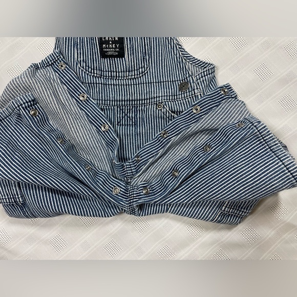 Lakin McKey by KEY Baby Overalls 9M Blue White Railroad Stripe Denim - Picture 7 of 13
